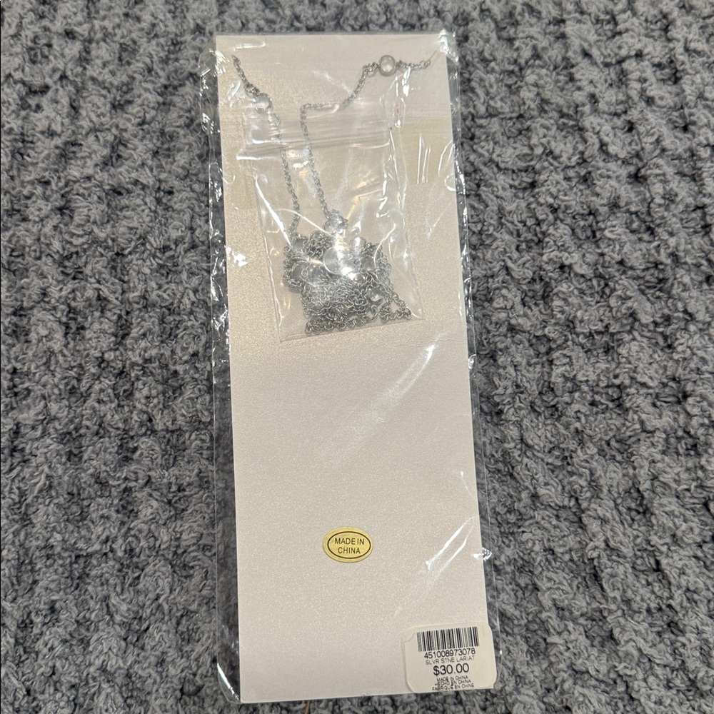 Chico's Silver Tassel Crystal Stone Lariat Necklace - Picture 3 of 3